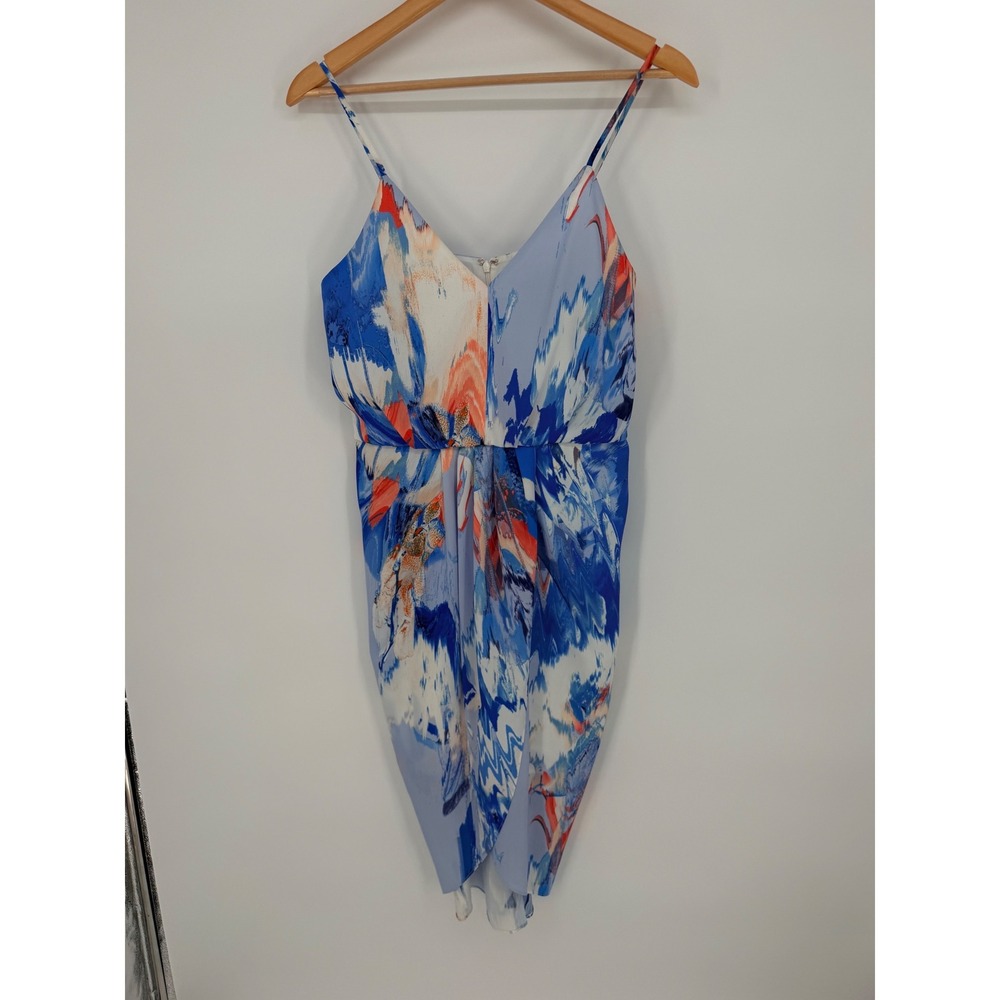 Chelsea28 Blue Orange Abstract Brushstroke Tulip Midi Dress Womens Size 4 V-Neck - Picture 3 of 9
